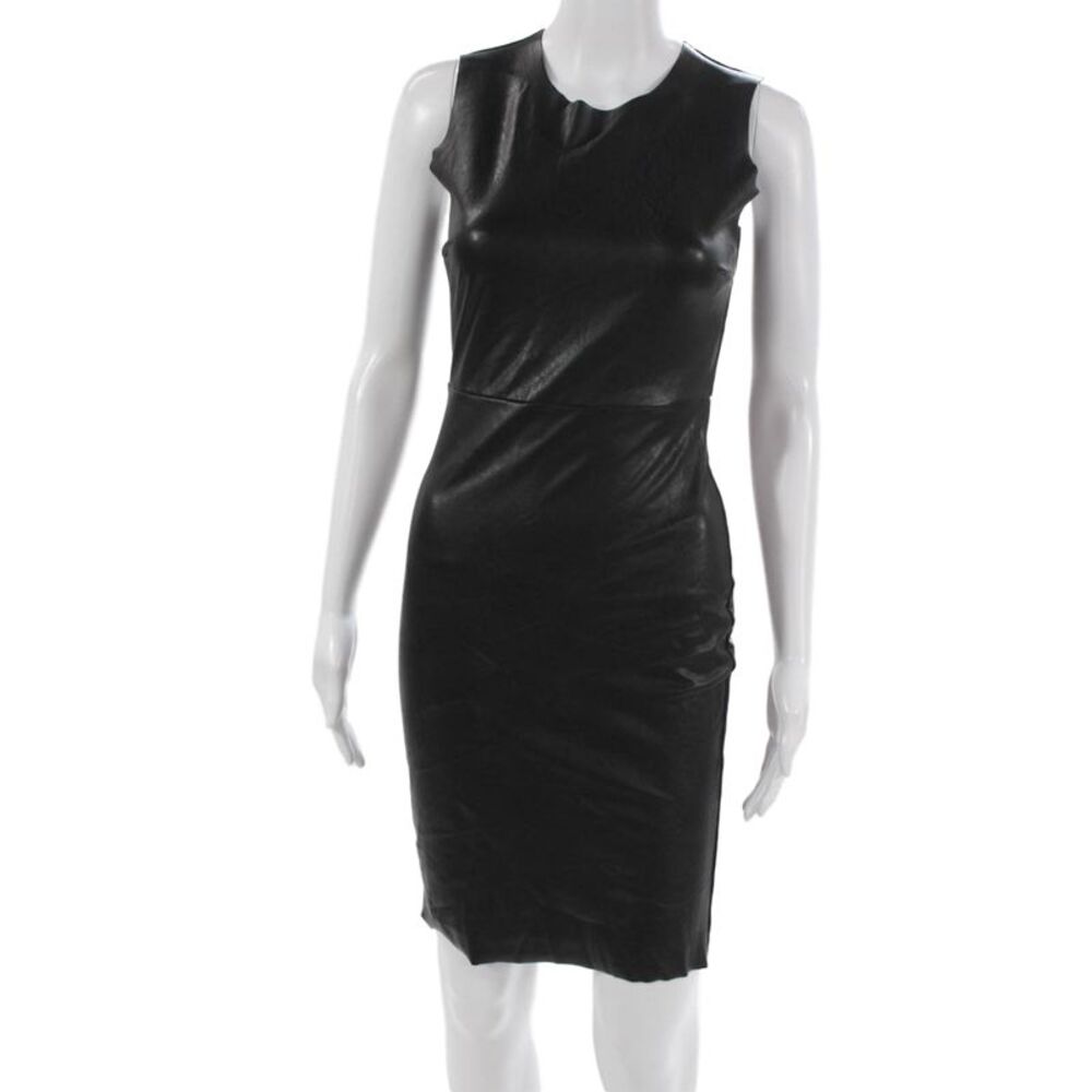 Commando Womens Sleeveless Bodycon Faux Leather Knee Length Black Dress Size S
